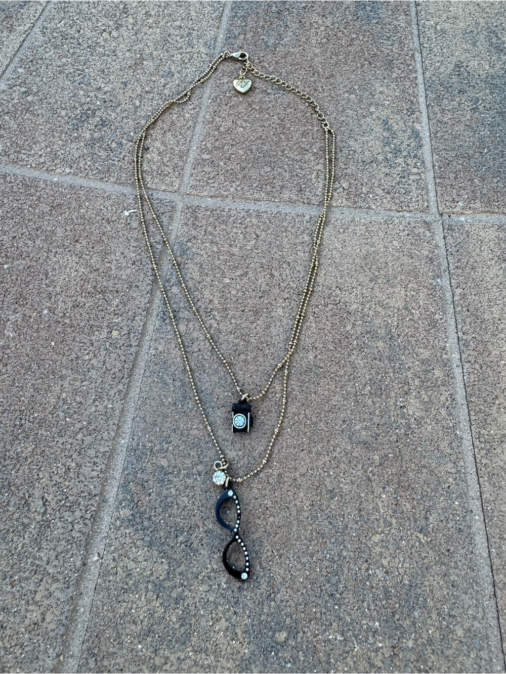 Betsy Johnson Gold-Tone Layered Necklace with Black Glasses Pendant